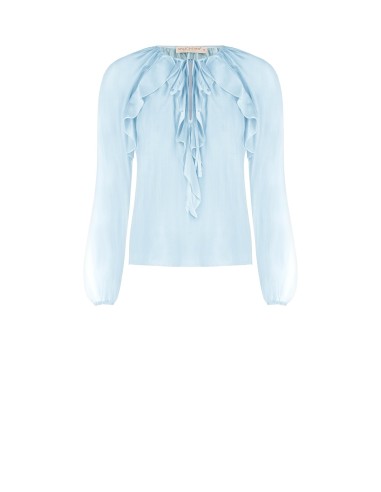 Blusa Em Tecido Leve Semitransparente Com Folhos Rinascimento