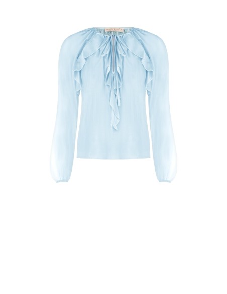 Blusa Em Tecido Leve Semitransparente Com Folhos Rinascimento