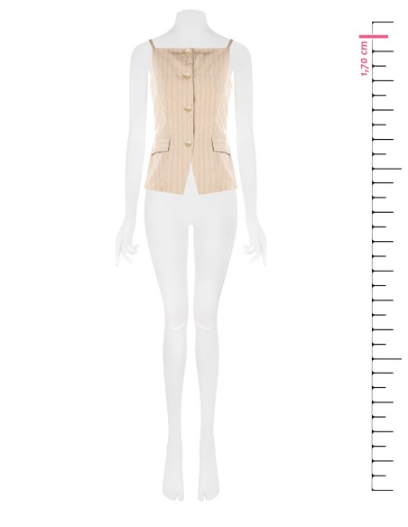 Colete em tecido risca-de-giz ligeiramente amarrotado com cordões atrás Rinascimento