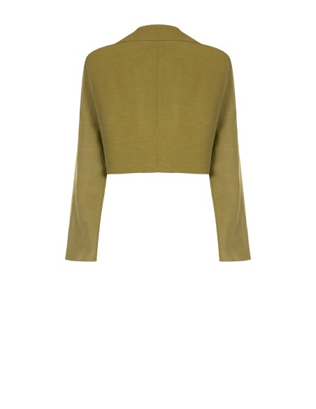 Blazer Cropped em Mistura de Linho Rinascimento