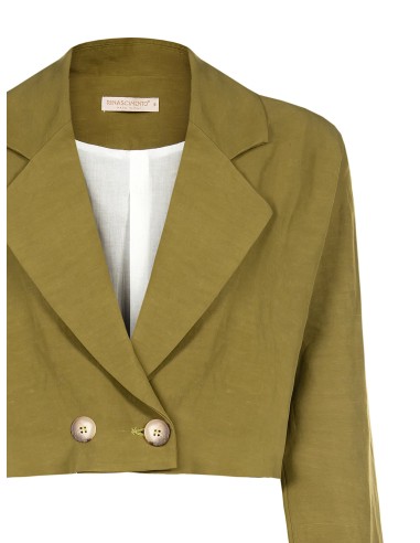 Blazer cropped em mistura de linho Rinascimento