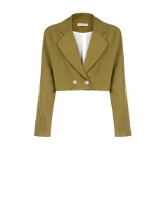 Blazer Cropped em Misto de Linho Rinascimento