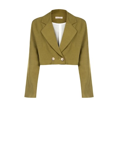 Blazer Cropped em Misto de Linho Rinascimento