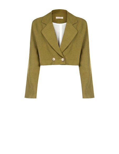 Blazer Cropped em Misto de Linho Rinascimento