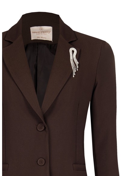 Blazer Cintado Com Broche de Strass Rinascimento