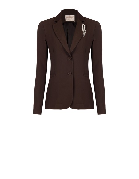 Blazer cintado com broche de strass Rinascimento
