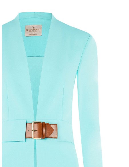 Blazer em Scuba Crepe sem Lapelas com Cinto em Pele Sintética Rinascimento