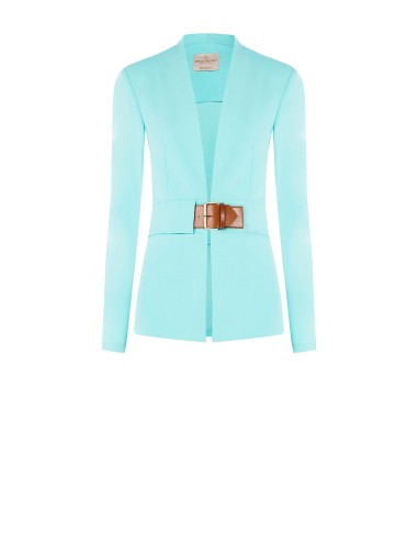 Casaco em scuba crepe sem lapelas com cinturino em imitação de pele Rinascimento