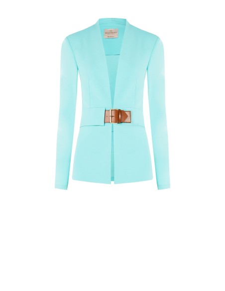 Casaco em scuba crepe sem lapelas com cinturino em imitação de pele Rinascimento