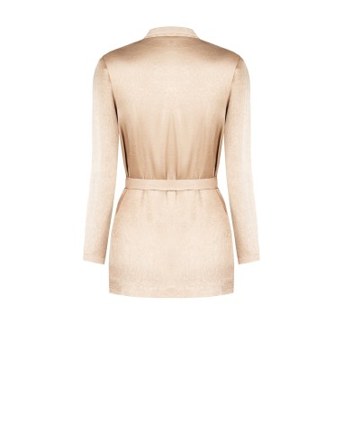 Casaco Aberto em Cetim com Efeito Ligeiramente Amassado com Ombreiras e Cinto Coordenado Rinascimento