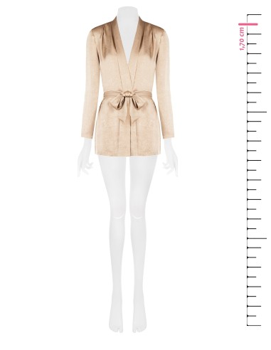 Blazer Aberto Em Cetim Efeito Ligeiramente Amarrotado Com Ombreiras E Cinto Coordenado Rinascimento