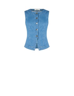 Colete justo de corte longo em ganga leve elástica Rinascimento