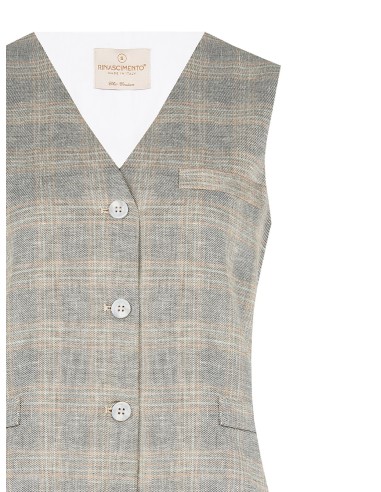 Colete Amplo em Mistura de Algodão e Linho aos Quadrados Rinascimento