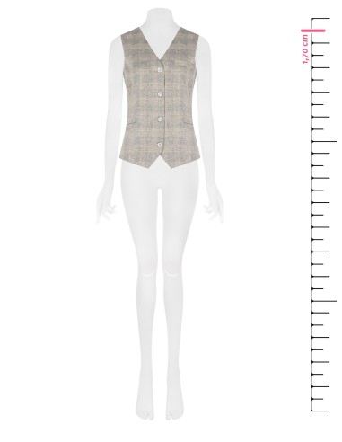 Colete Amplo em Mistura de Algodão e Linho a Quadros Rinascimento