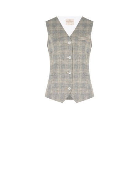 Colete amplo em mistura de algodão e linho xadrez Rinascimento