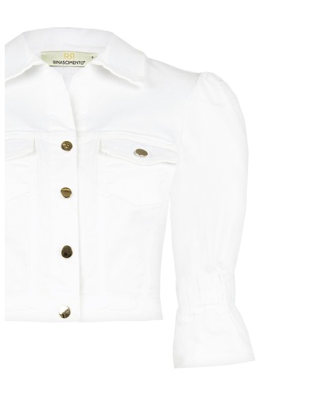 Casaco cropped em ganga elástica com bolsos pequenos Rinascimento