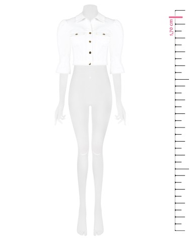 Casaco cropped em ganga elástica com bolsos pequenos Rinascimento