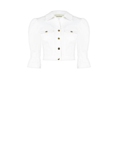 Casaco cropped em ganga elástica com bolsos pequenos Rinascimento