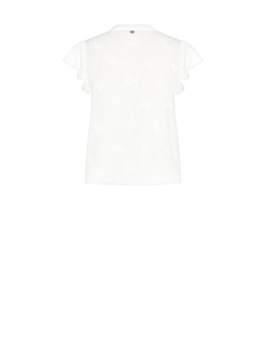 Blusa ampla em algodão às riscas, bordada e com motivos vazados Rinascimento