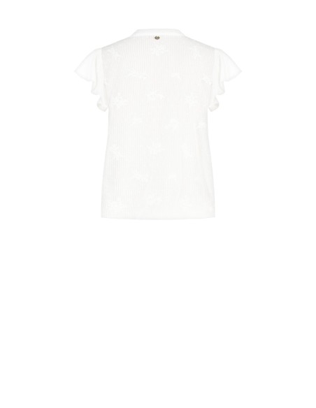 Blusa ampla em algodão às riscas, bordada e com motivos vazados Rinascimento