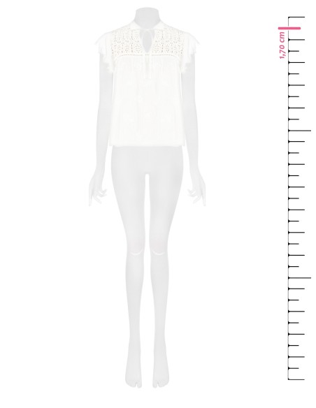 Blusa ampla em algodão às riscas bordada e ajourada Rinascimento