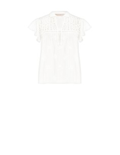 Blusa Ampla em Algodão às Riscas Bordada e com Vazados Rinascimento