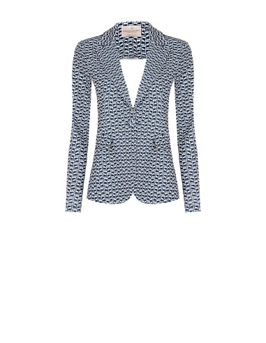 Blazer acinturado em scuba crepe estampado Rinascimento