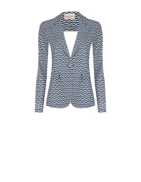 Blazer acinturado em scuba crepe estampado Rinascimento