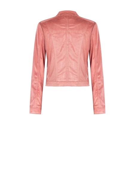 Jaqueta biker curta e acinturada em imitação camurça Rinascimento