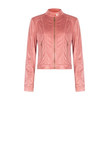 Casaco Biker Curto e Cintado em Imitação de Camurça Rinascimento