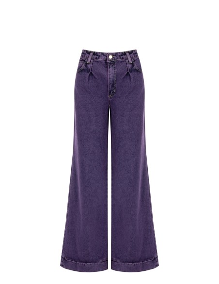 Jeans Palazzo Colorido Com Barra Alta Rinascimento