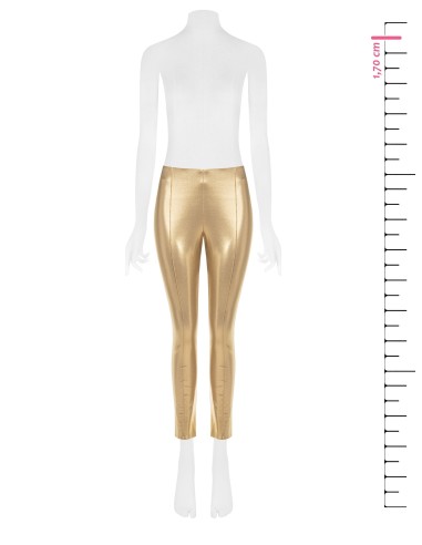 Calças Cigarette Skinny em Laminado Dourado Rinascimento