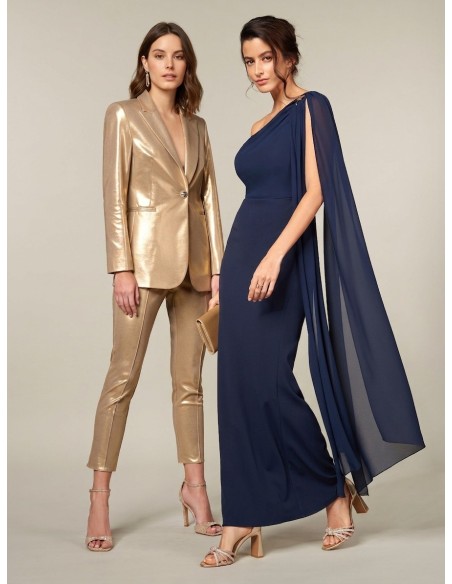 Calças skinny estilo cigarette em laminado dourado Rinascimento