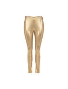 Calças cigarette skinny em laminado dourado Rinascimento