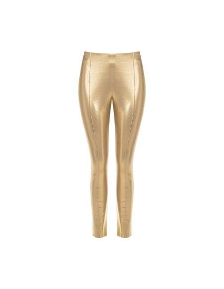 Calças cigarette skinny em laminado dourado Rinascimento