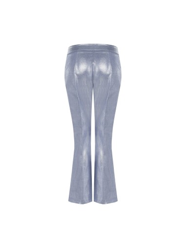 Calças Boca de Sino em Ganga Laminada Rinascimento