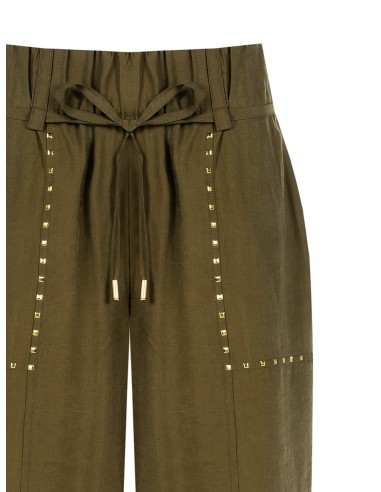 Calças Palazzo em Tecido Ligeiramente Amassado com Tachas Rinascimento