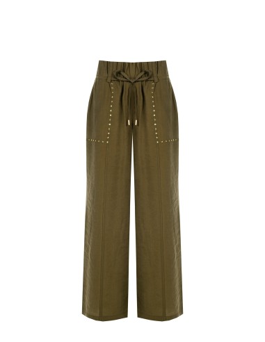 Calças Palazzo Em Tecido Ligeiramente Amarrotado Com Tachas Rinascimento