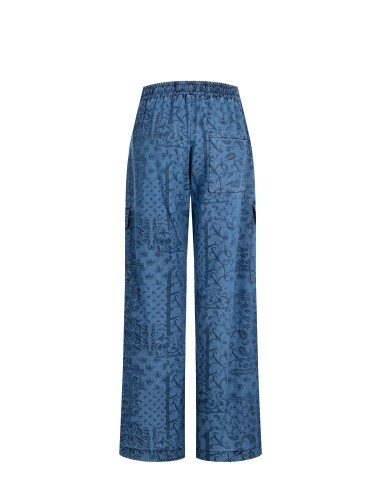 Calças Palazzo Cargo Em Ganga Leve Estampada Rinascimento