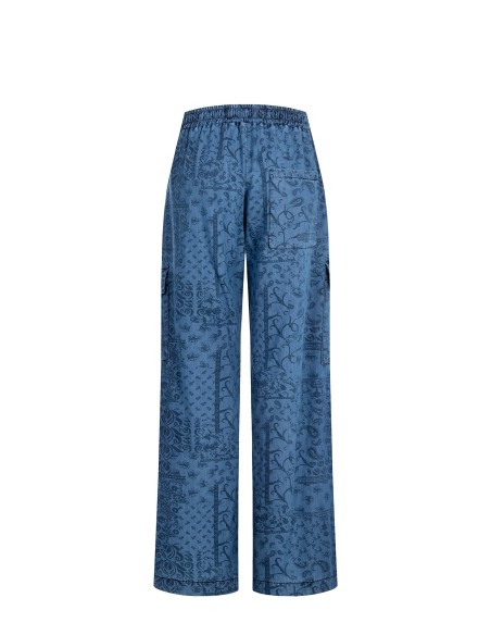 Calças Palazzo Cargo Em Ganga Leve Estampada Rinascimento