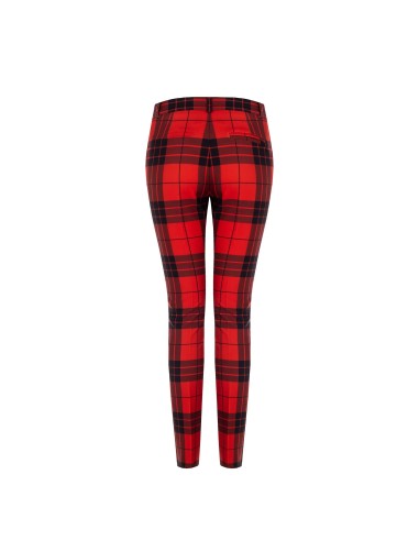 Calças Skinny Cropped Tartan com Botão Dourado Rinascimento