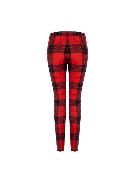 Calças Skinny Cropped Tartan com Botão Dourado Rinascimento