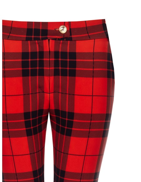 Calças skinny cropped tartan com botão dourado Rinascimento