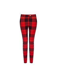 Calças Skinny Cropped Tartan com Botão Dourado Rinascimento
