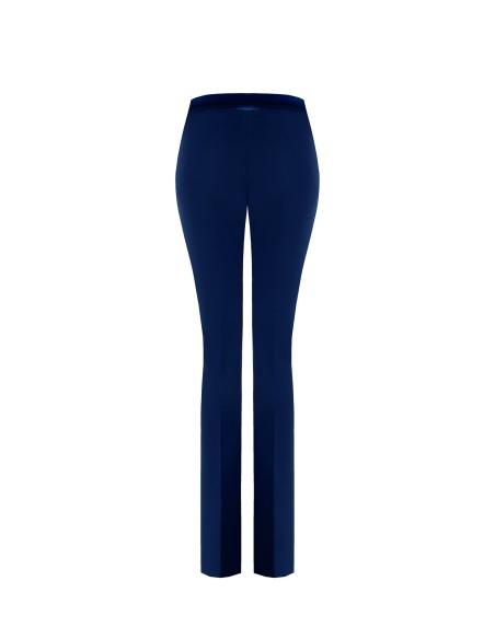 Calças Flare Em Tecido Técnico Com Faixa Na Cintura Em Cetim Rinascimento