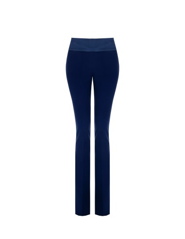 Calças evasé em tecido técnico com faixa na cintura em cetim Rinascimento