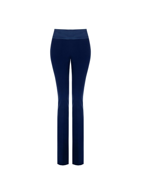 Calças evasé em tecido técnico com faixa na cintura em cetim Rinascimento