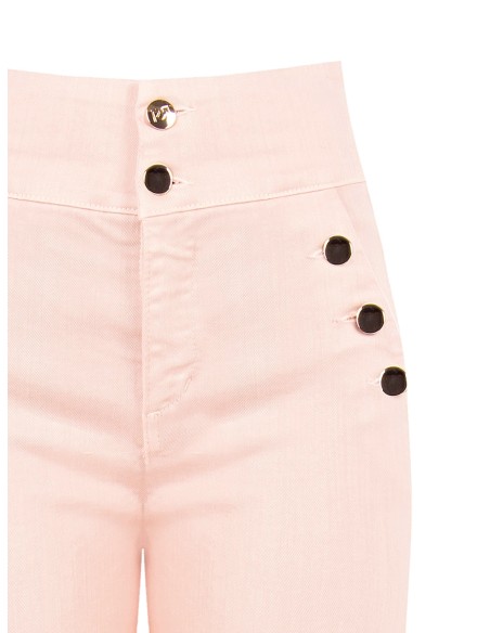 Jeans elásticos de corte direito, cintura alta, com botões Rinascimento