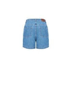 Calças curtas largas em denim com pinças e cristais cabochão Rinascimento 2