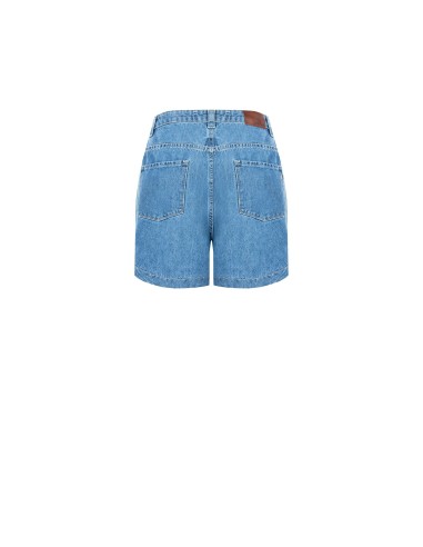 Calções curtos largos em denim com pences e cristais cabochão Rinascimento